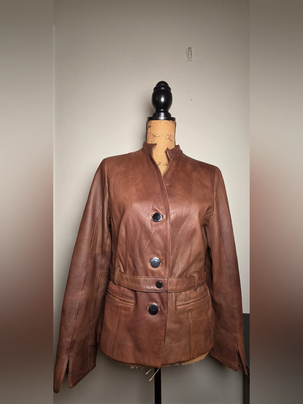 Jones New York Brown Leather Button-Front Jacket